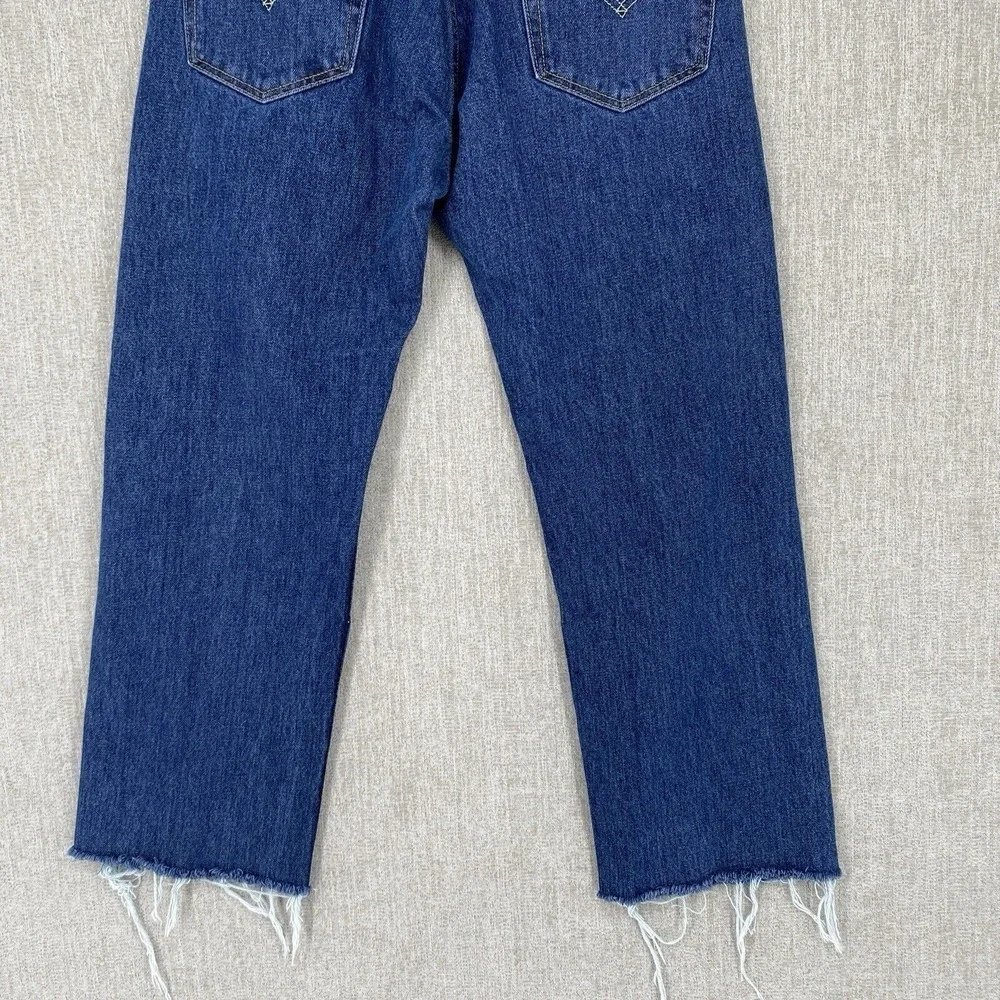 Levis 505 Regular Fit Jeans 32x34 Blue Distressed Raw Hem Straight Leg